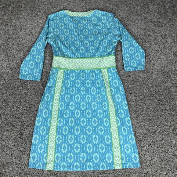 J. McLaughlin Catalina Tunic Dress Womens M Blue Green Geometric Ikat 3/4 Sleeve - Picture 7 of 14